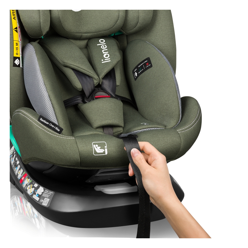 Lionelo - Drehbarer Autokindersitz mit Basis BASTIAAN ONE i-Size 40-150 cm Olivgrün