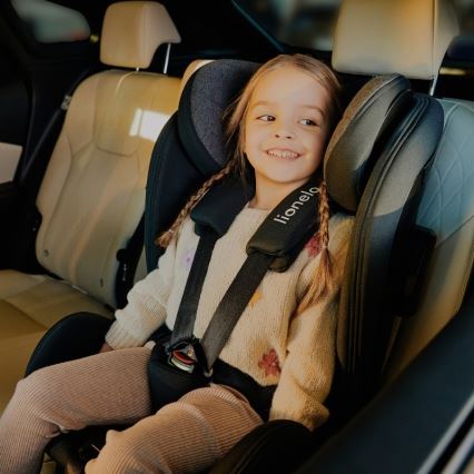 Lionelo - Drehbarer Kindersitz mit Basis HARPER i-Size 76-150 cm Schwarz/Carbon