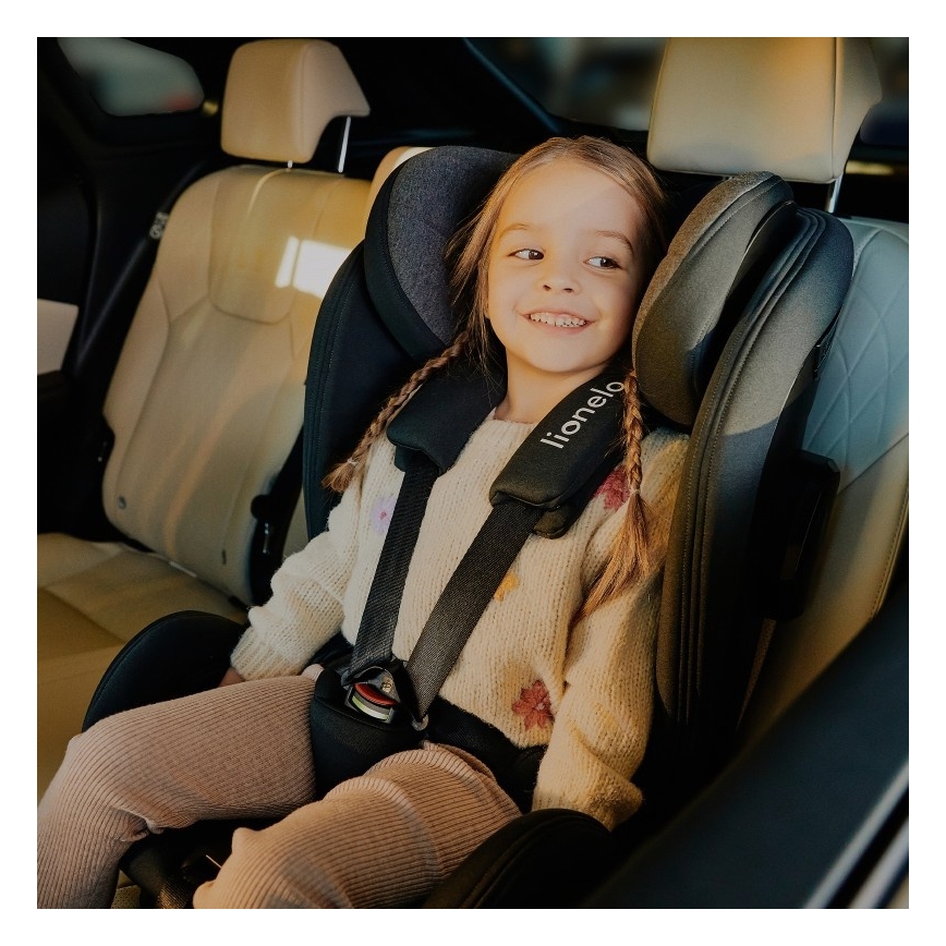 Lionelo - Drehbarer Kindersitz mit Basis HARPER i-Size 76-150 cm Schwarz/Carbon