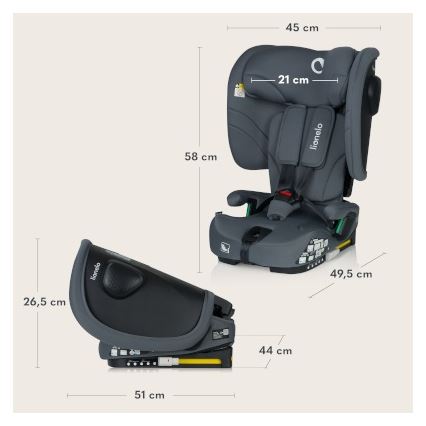 Lionelo - Faltbarer Kindersitz NELLY i-Size 76-150 cm Grau Graphit