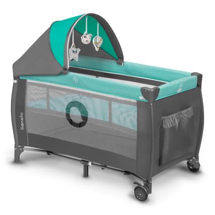 Lionelo - Kinder-Reisebett SVEN PLUS grau/türkisfarben