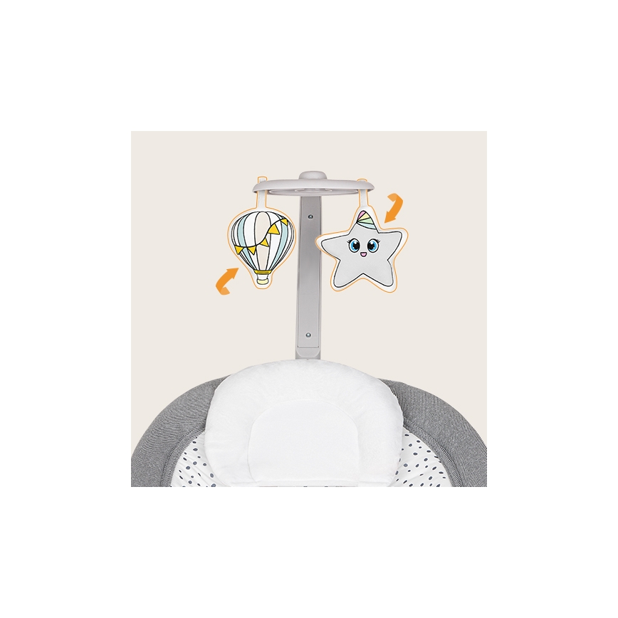 Lionelo - Kinder-Vibrationswippe mit Melodie PASCAL 2xAA grau