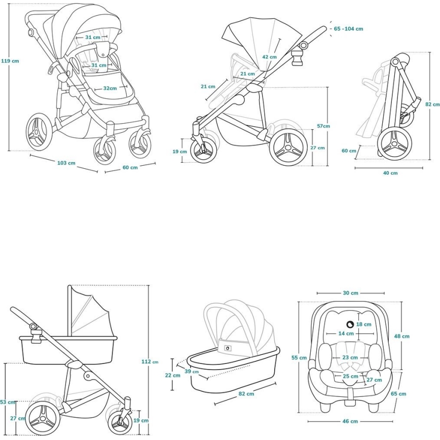 Lionelo - Kombi-Kinderwagen 3-in-1 MARI TOUR Black Onyx
