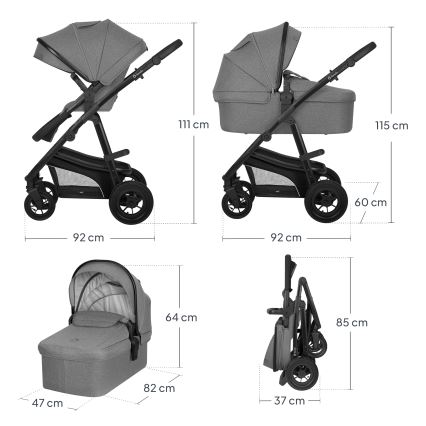 Lionelo - Kombinierter 3-in-1 Kinderwagen BIANKA Grey Stone