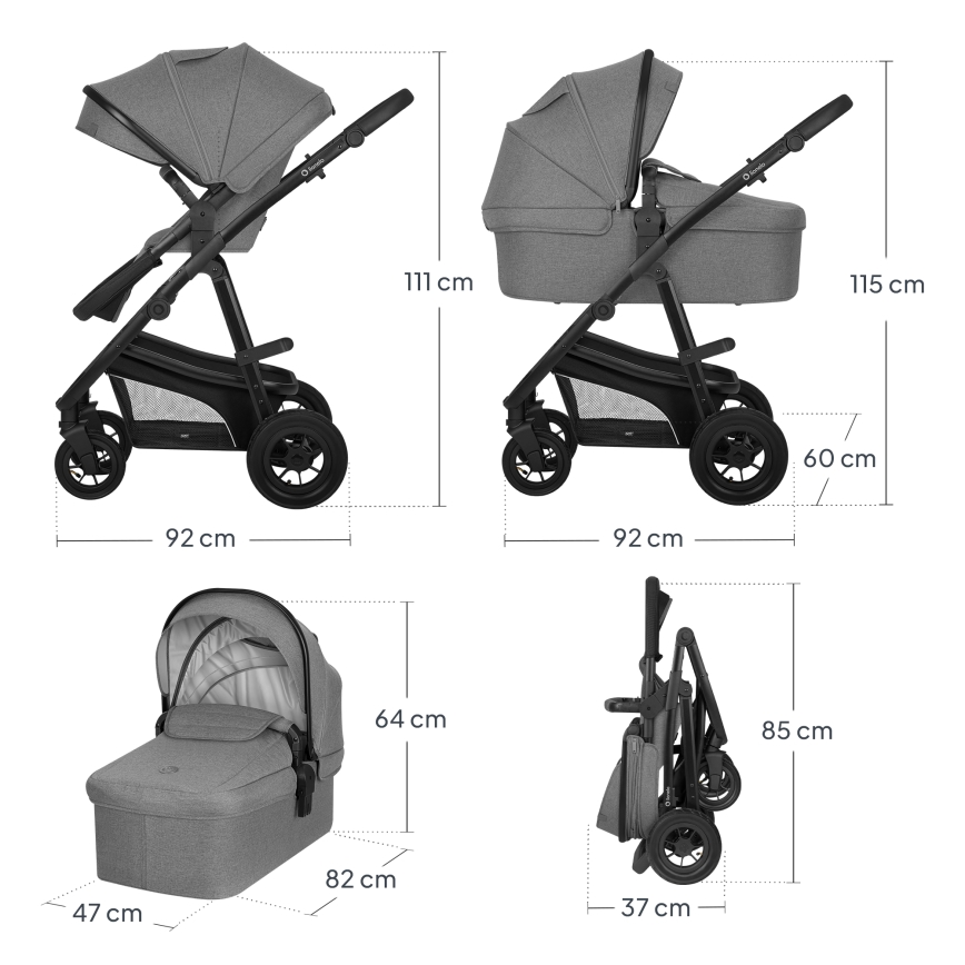 Lionelo - Kombinierter 3-in-1 Kinderwagen BIANKA Grey Stone