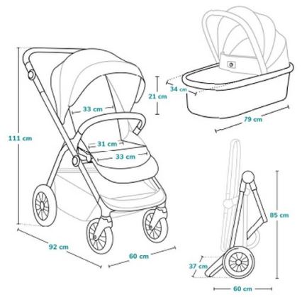 Lionelo - Kombinierter 3-in-1-Kinderwagen BIANKA Schwarz Onyx