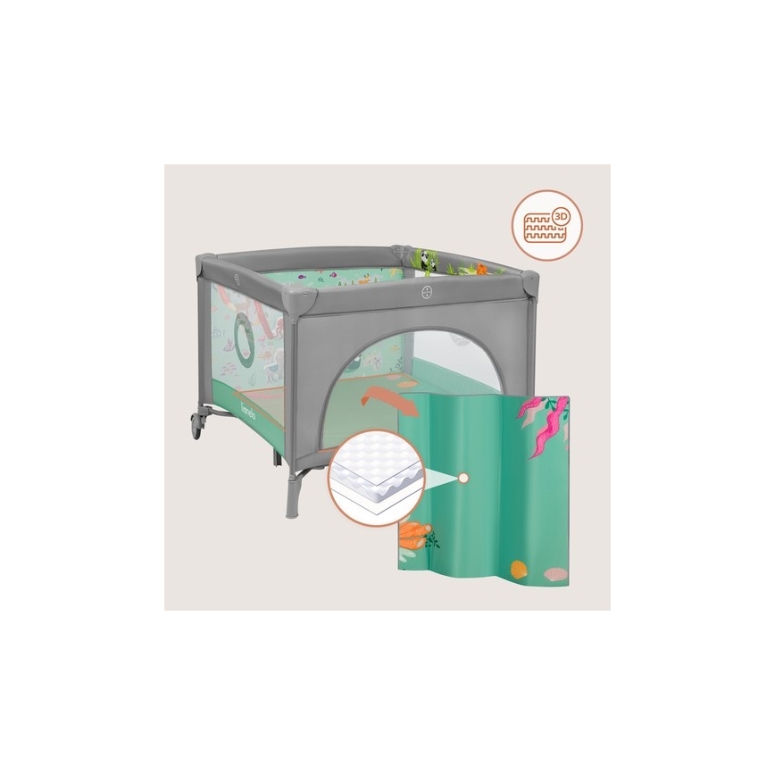 Lionelo - Laufgitter MILLE PLUS Grau-Grün