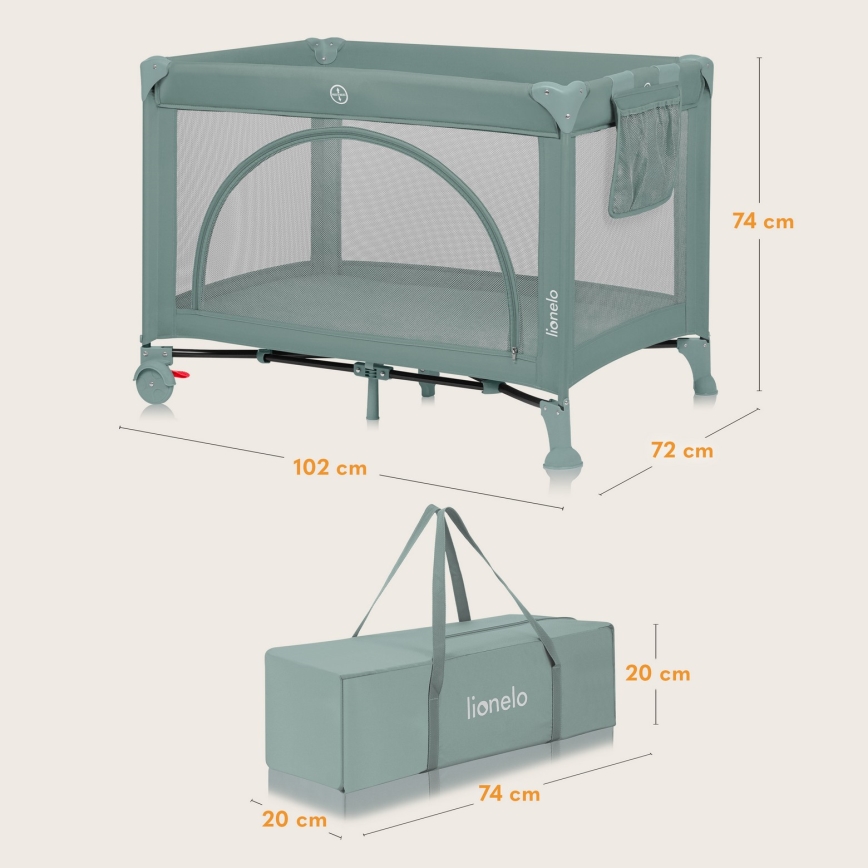 Lionelo - Reisebett LAURA Salbeigrün