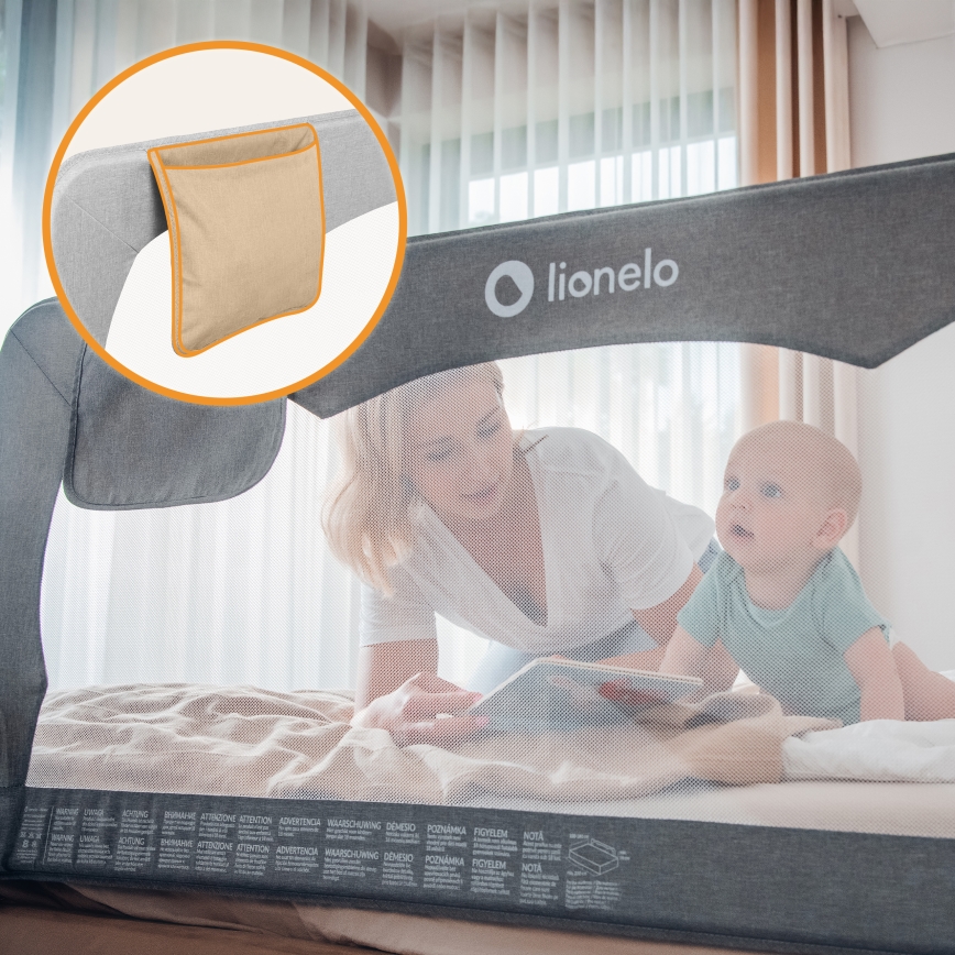 Lionelo - Sicherheitsgitter fürs Bett HANNA Grau Melange