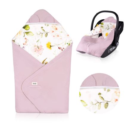 Lionelo - Wickeldecke für Babyschale TRAVEL SWADDLE 90x90 cm Pink Flower