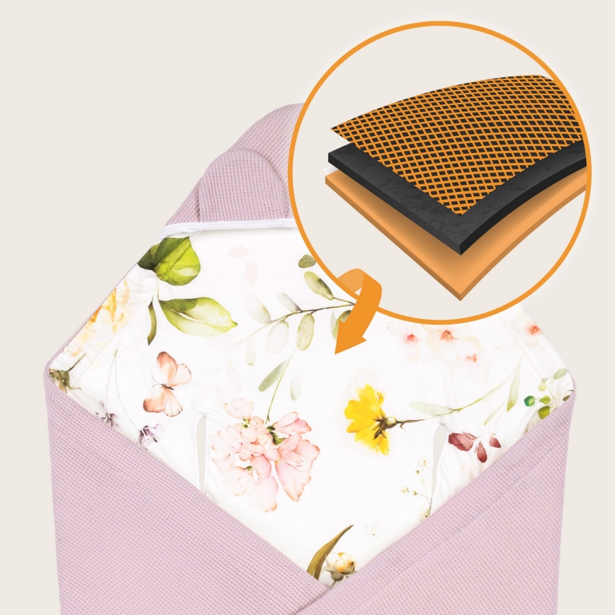 Lionelo - Wickeldecke für Babyschale TRAVEL SWADDLE 90x90 cm Pink Flower
