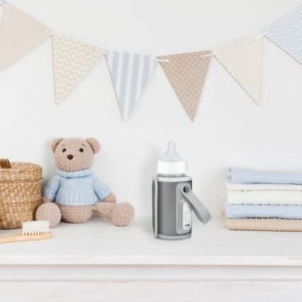 Lionelo - Wiederaufladbarer Flaschenwärmer THERMUP GO 18W/5V Grau Silber