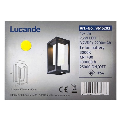 Lucande - LED-Solarwandleuchte mit Sensor ELIEL LED/2,2W/3,7V IP54