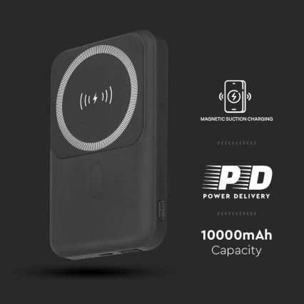 Magnetische Powerbank mit kabelloser Aufladung Power Delivery 10 000mAh/20W/3,7V schwarz