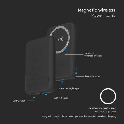 Magnetische Powerbank mit kabelloser Aufladung Power Delivery 10 000mAh/20W/3,7V schwarz