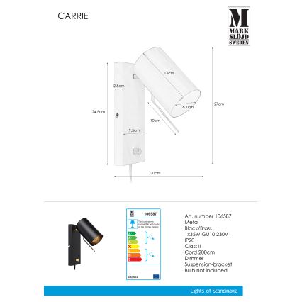 Markslöjd 106587 - Dimmbare Wandleuchte CARRIE 1xGU10/35W/230V schwarz