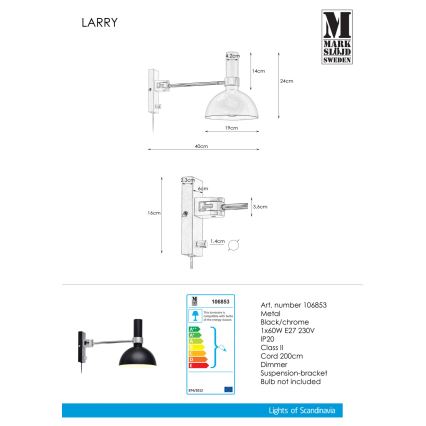 Markslöjd 106970 - Dimmbare Wandleuchte LARRY 1xE27/60W/230V