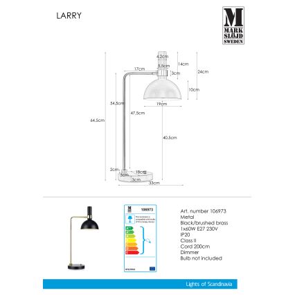 Markslöjd 106973 - dimmbare Tischlampe LARRY 1xE27/60W/230V schwarz/gold