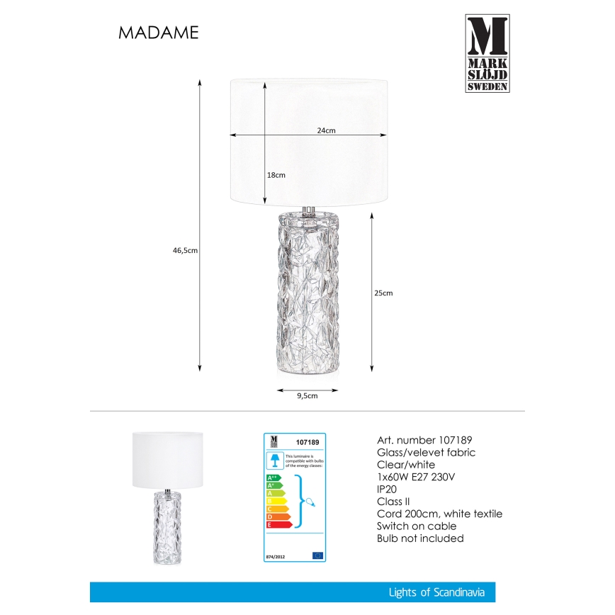 Markslöjd 107189 - Tischlampe MADAME 1xE27/40W/230V