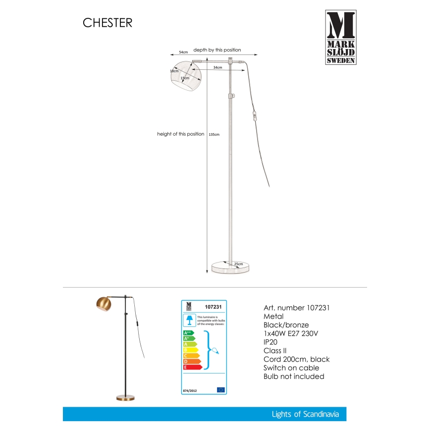 Markslöjd 107231 - Stehlampe CHESTER 1xE27/40W/230V schwarz/bronze