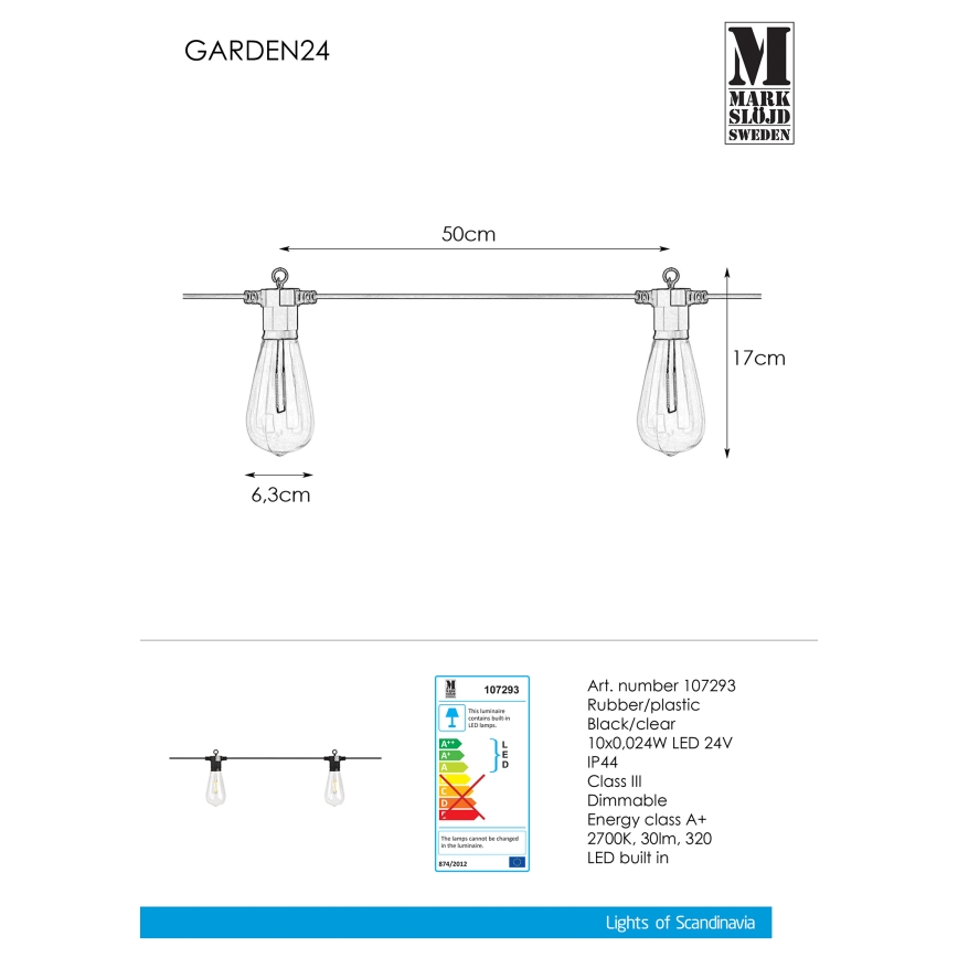Markslöjd 107293 - LED-Außen-Dekorations-Lichterkette GIRLANDA GARDEN 10xLED 5,5m IP44