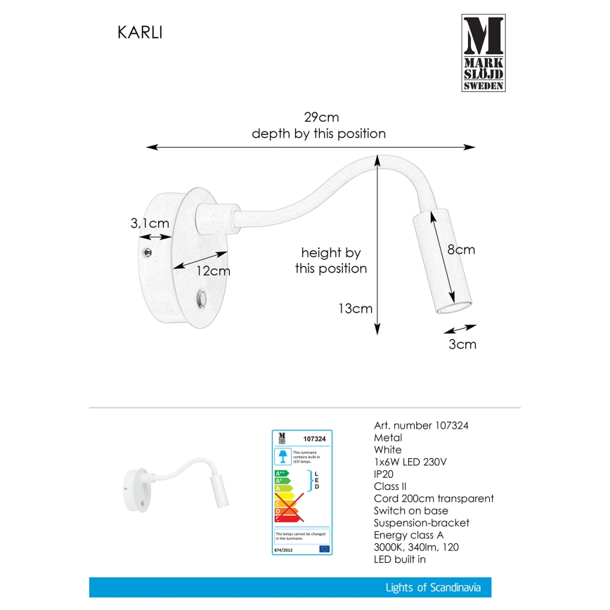 Markslöjd 107324 - LED Wandbeleuchtung KARLI LED/6W/230V