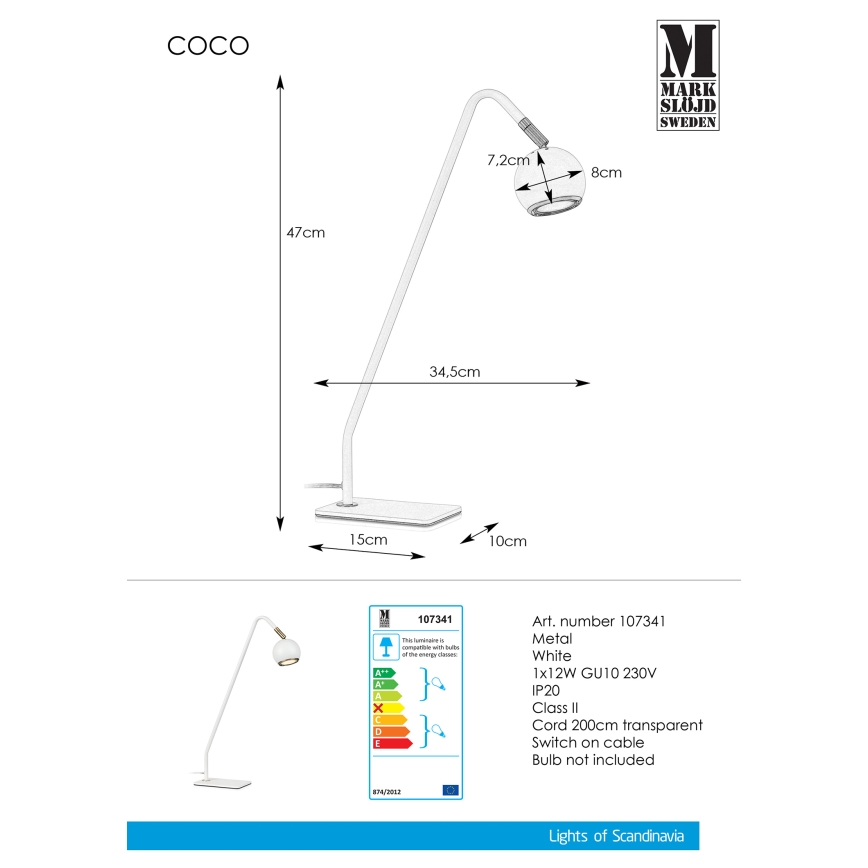 Markslöjd 107341 - Tischlampe COCO 1xGU10/12W/230V