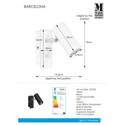 Markslöjd 107345 - Dimmbarer Wandstrahler BARCELONA 1xGU10/12W/230