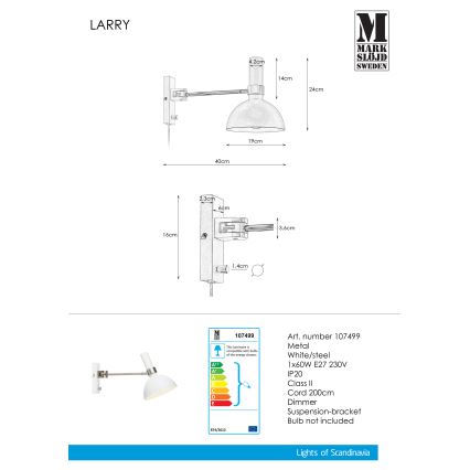 Markslöjd 107499 - Dimmbare Wandleuchte LARRY 1xE27/60W/230V