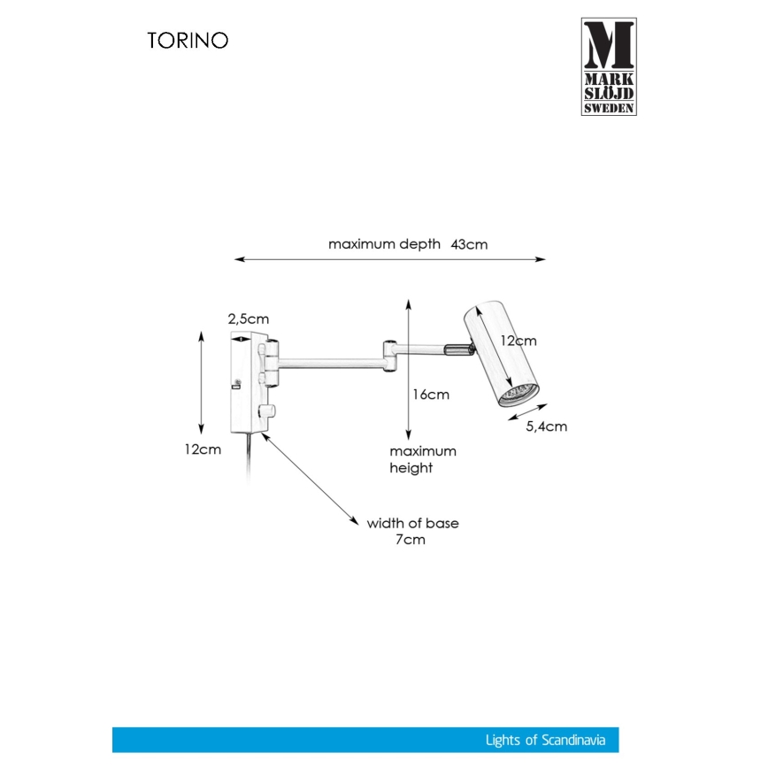 Markslöjd 107538 - Dimmbarer Wandstrahler TORINO 1xGU10/12W/230V
