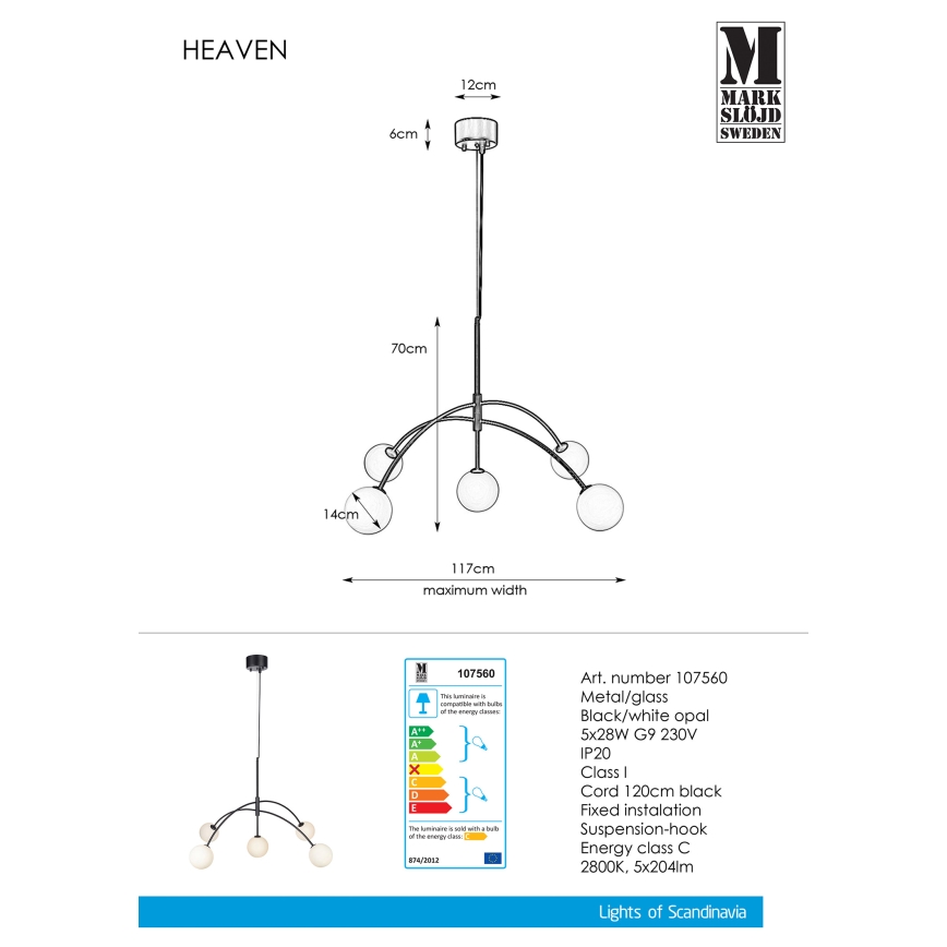 Markslöjd 107560 - Hängeleuchte HEAVEN 5xG9/28W/230V