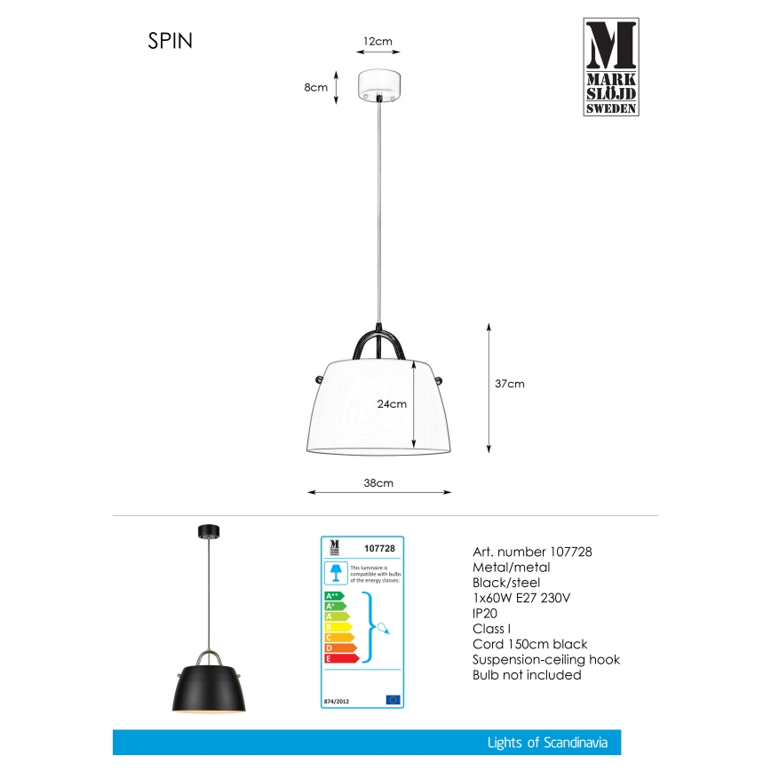 Markslöjd 107728 - Hängeleuchte SPIN 1xE27/60W/230V