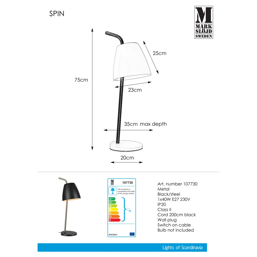 Markslöjd 107730 - Tischlampe SPIN 1xE27/40W/230V