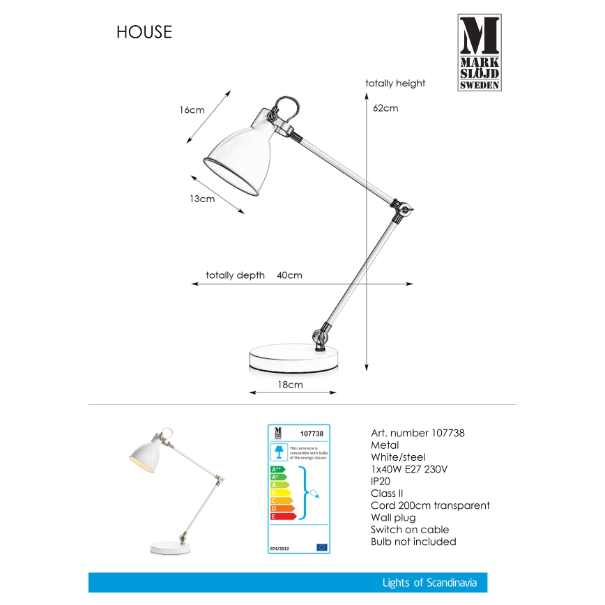 Markslöjd 107738 - Tischlampe HOUSE 1xE27/40W/230V