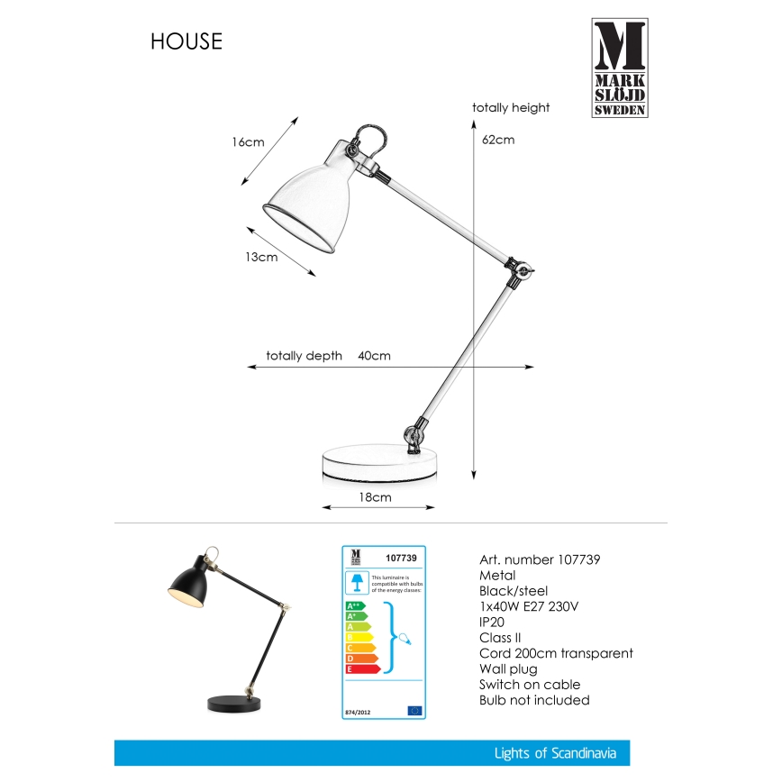 Markslöjd 107739 - Tischlampe HOUSE 1xE27/40W/230V