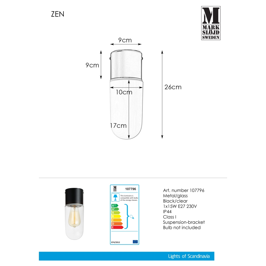 Markslöjd 107796 - Badezimmer-Deckenleuchte ZEN 1xE27/15W/230V IP44