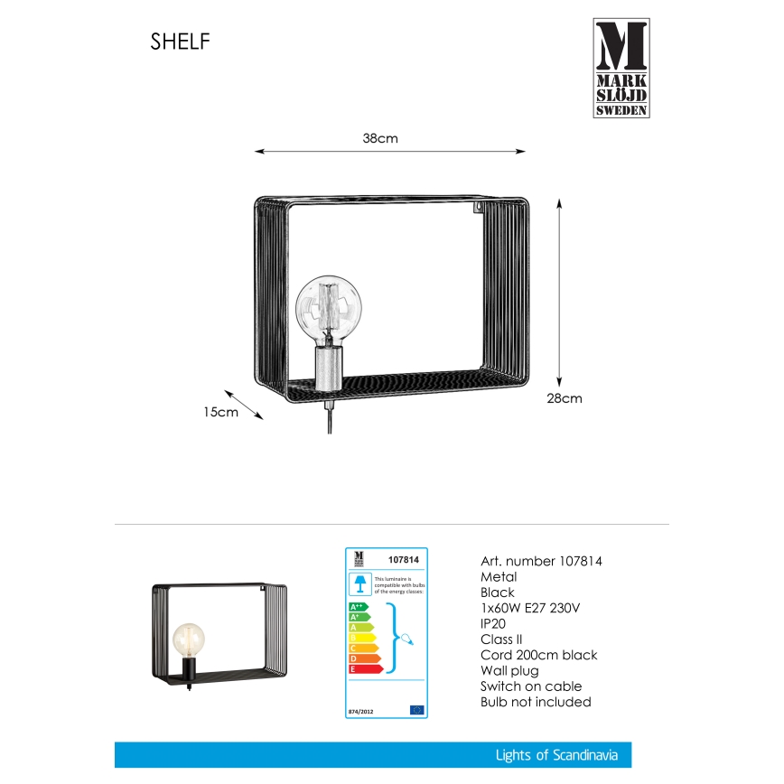 Markslöjd 107814 - Wandleuchte SHELF 1xE27/60W/230V