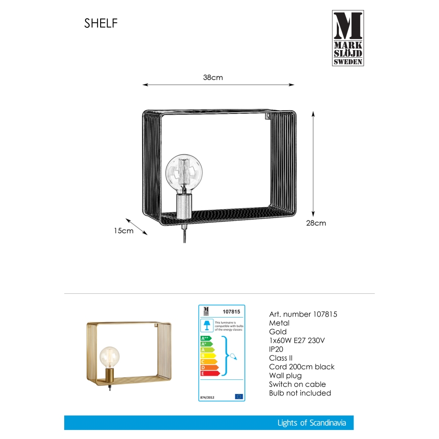 Markslöjd 107815 - Wandleuchte SHELF 1xE27/60W/230V