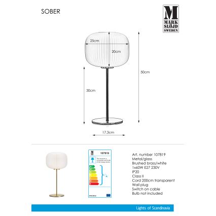 Markslöjd 107819 - Tischleuchte SOBER 1xE27/60W/230V weiß/messing