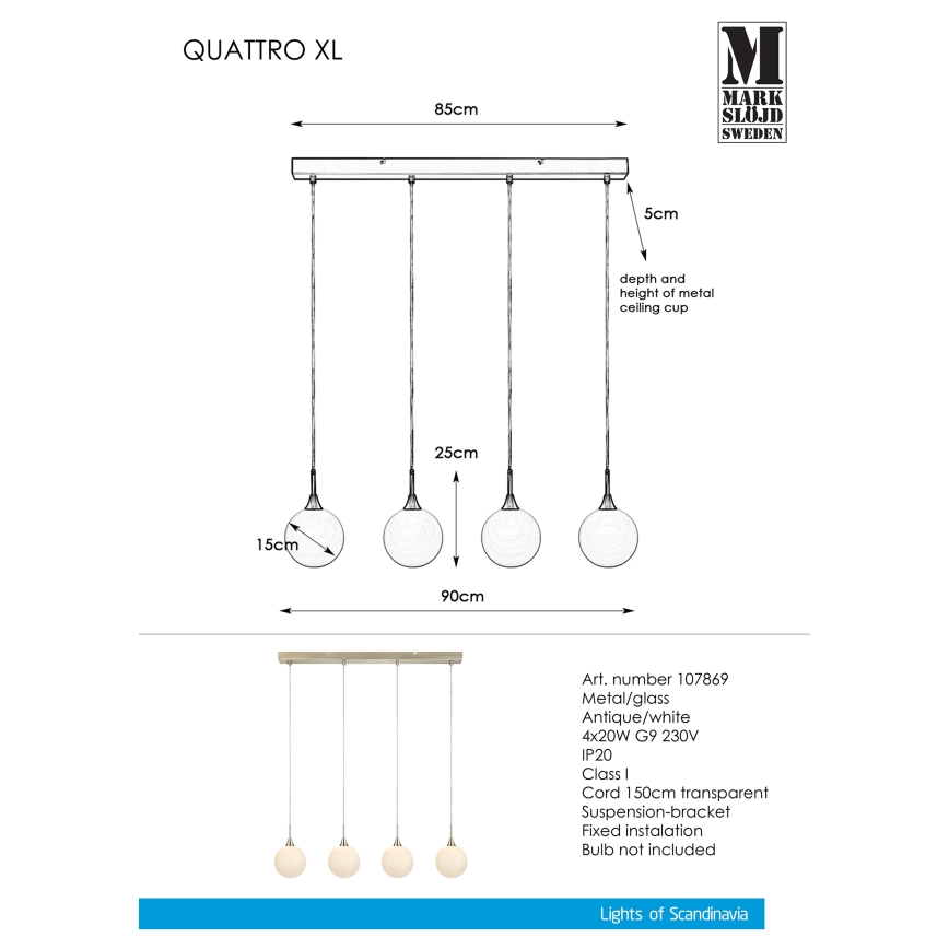 Markslöjd 107869 - Hängeleuchte QUATTRO XL 4xG9/20W/230V