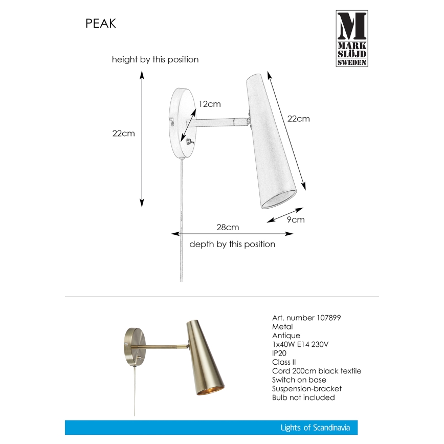 Markslöjd 107899 - Wandlampe PEAK 1xE14/40W/230V