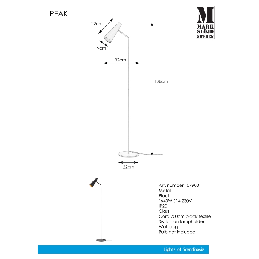 Markslöjd 107900 - Stehlampe PEAK 1xE14/40W/230V