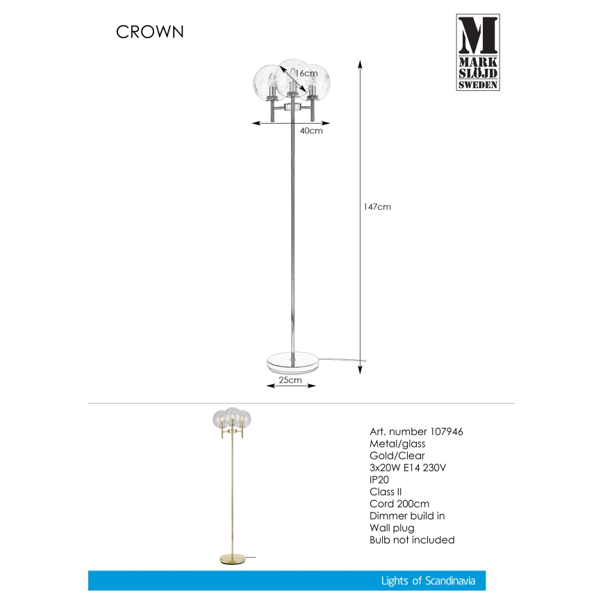 Markslöjd 107946 - Stehlampe CROWN 3xE14/20W/230V
