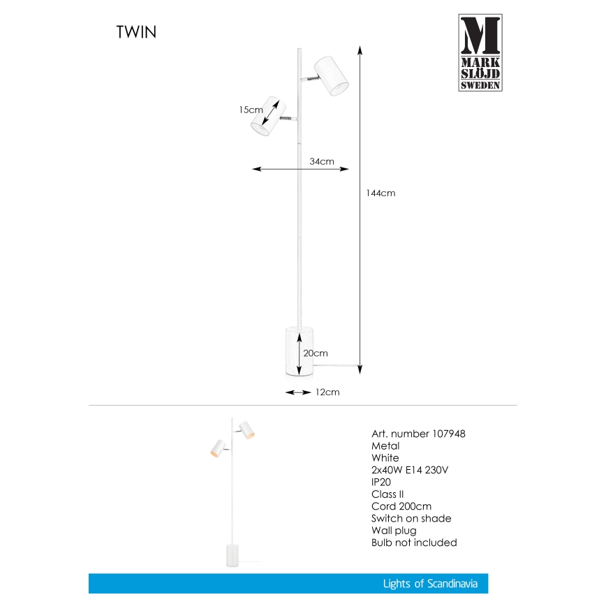 Markslöjd 107948 - Stehlampe TWIN 2xE14/40W/230V