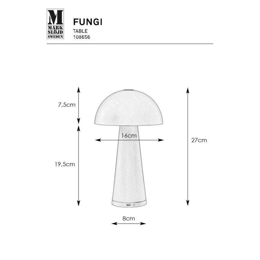 Markslöjd 108656 - Dimm- und aufladbare LED-Leuchte FUNGI LED/1,5W/5V IP44 weiß