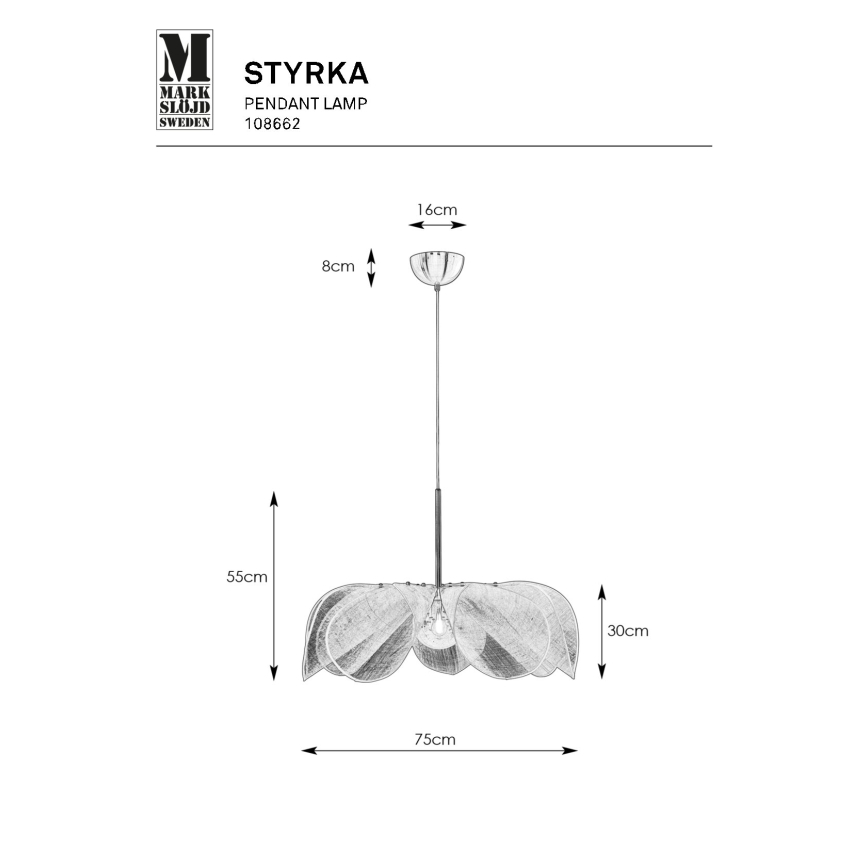 Markslöjd 108662 - Hängeleuchte an Schnur STYRKA 1xE27/40W/230V d 75 cm schwarz