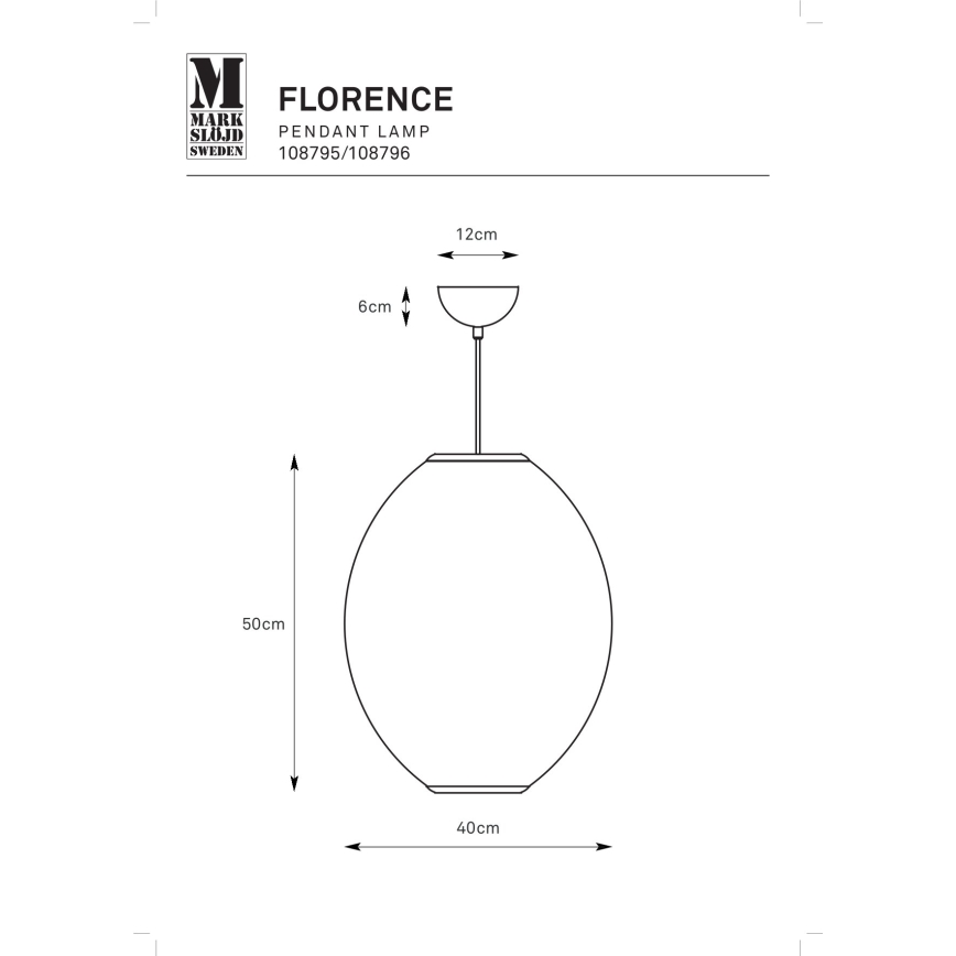Markslöjd 108796 - Hängeleuchte an Schnur FLORENCE 1xE27/40W/230V weiß