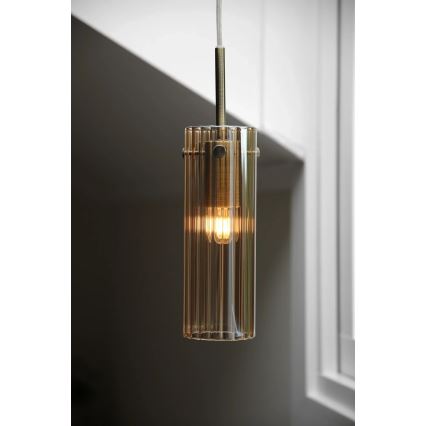 Markslöjd 109015 - Pendelleuchte TIBIA mit Kabel 1xE14/40W/230V rauchbeige/Messing