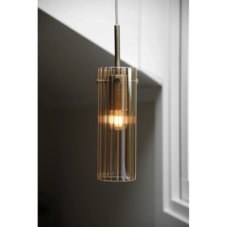 Markslöjd 109015 - Pendelleuchte TIBIA mit Kabel 1xE14/40W/230V rauchbeige/Messing