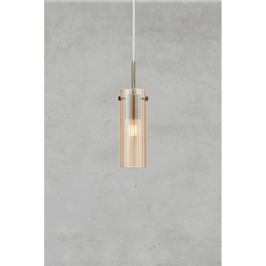 Markslöjd 109015 - Pendelleuchte TIBIA mit Kabel 1xE14/40W/230V rauchbeige/Messing